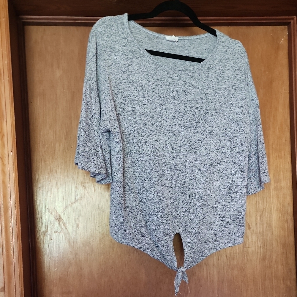 Gray Women's Top with Tie Front